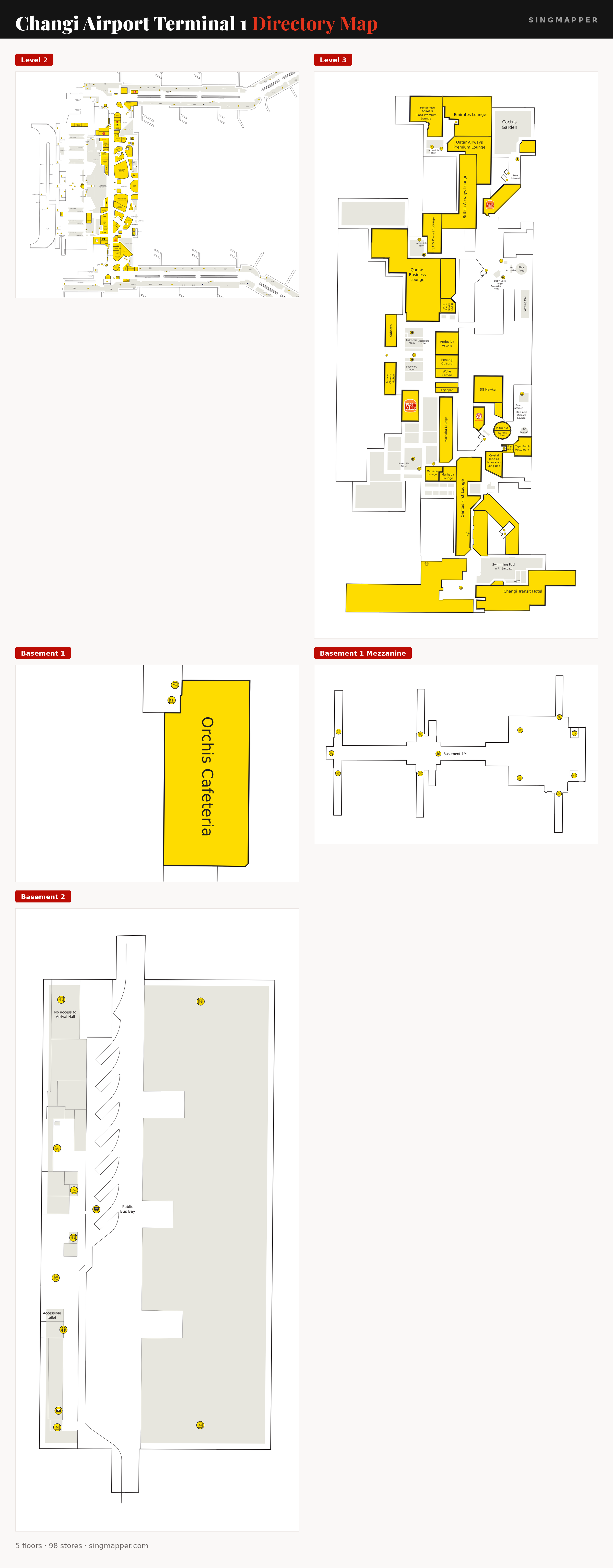 Changi Airport Terminal 1 directory map: all floor plans with store locations