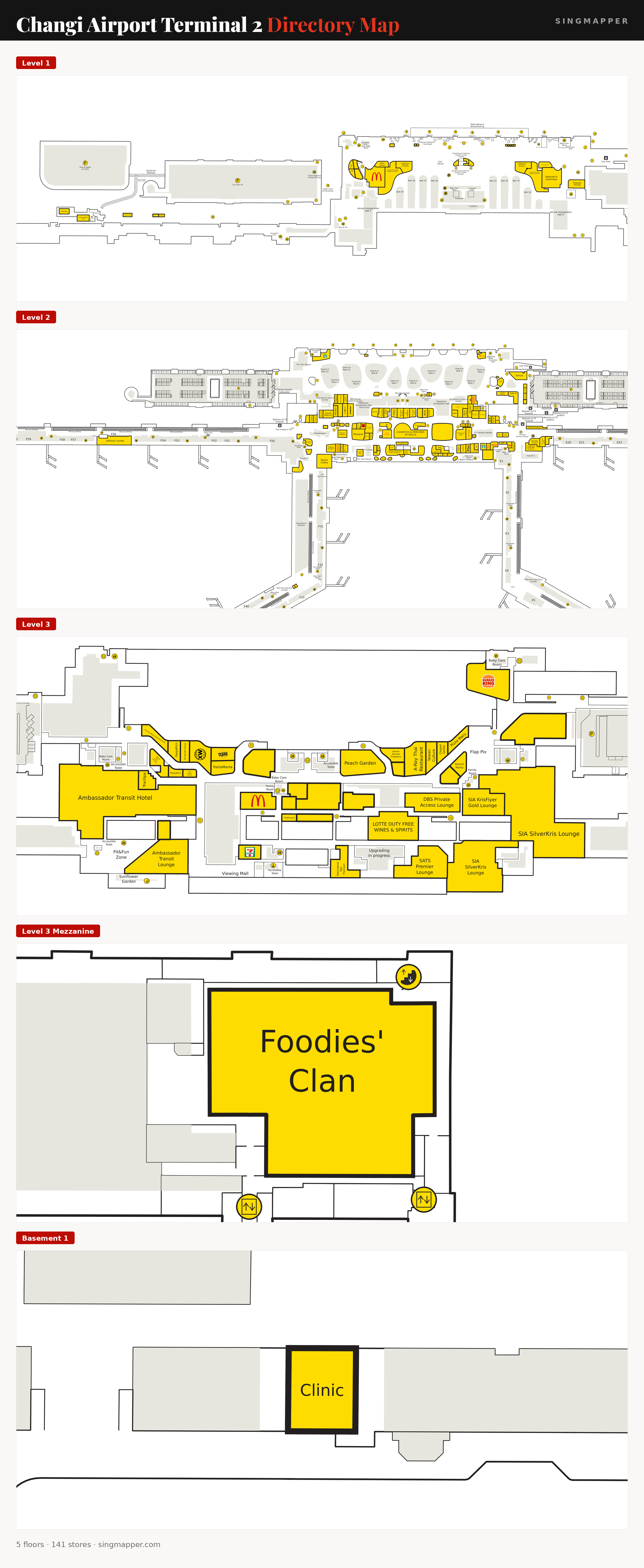 Changi Airport Terminal 2 directory map: all floor plans with store locations