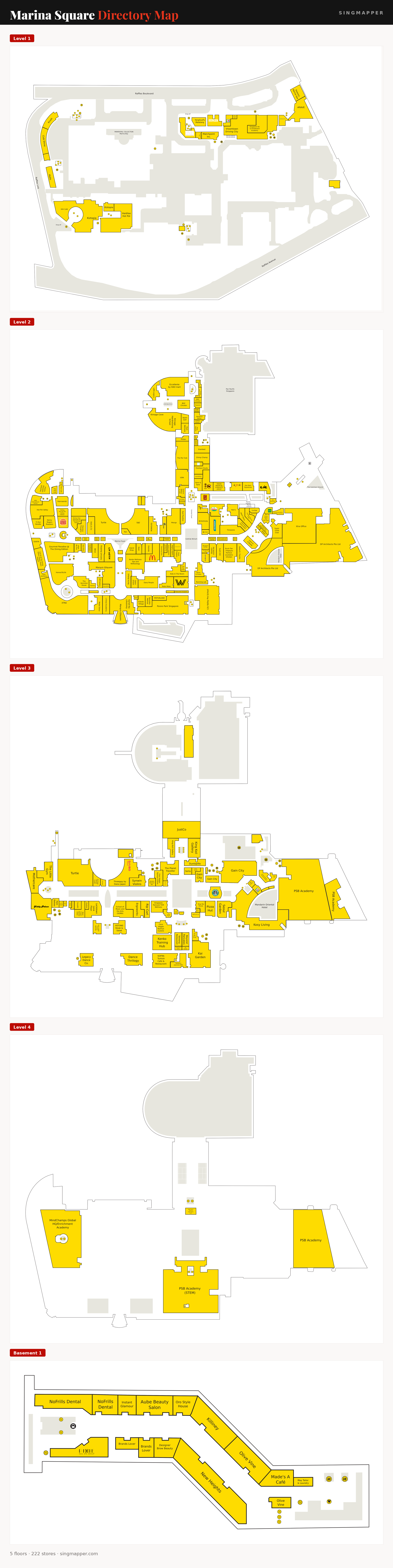 Marina Square directory map: all floor plans with store locations