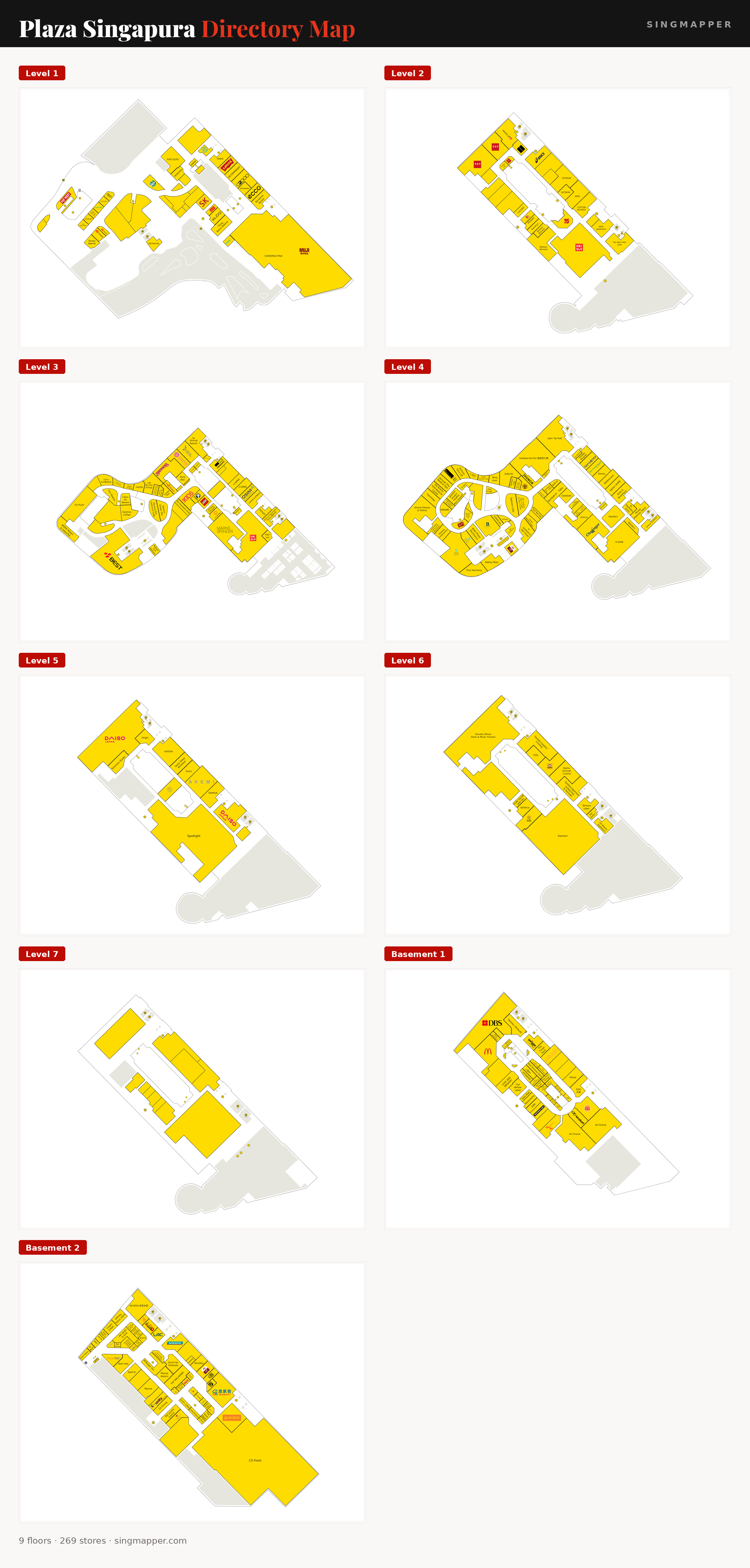 Plaza Singapura directory map: all floor plans with store locations