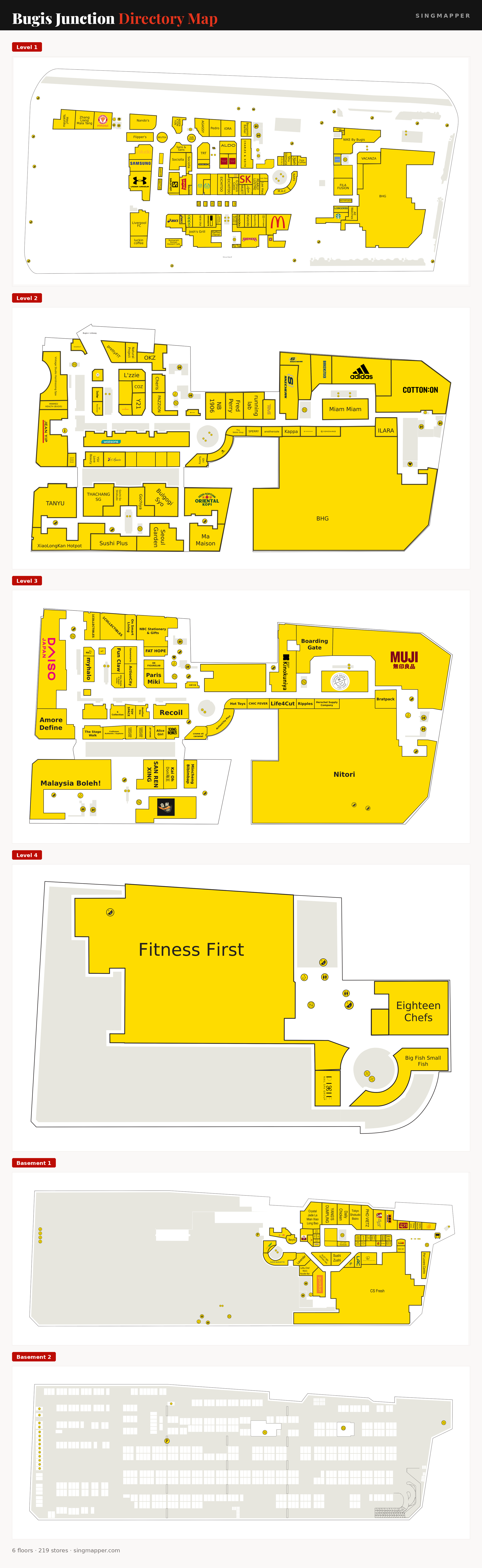 Bugis Junction directory map: all floor plans with store locations