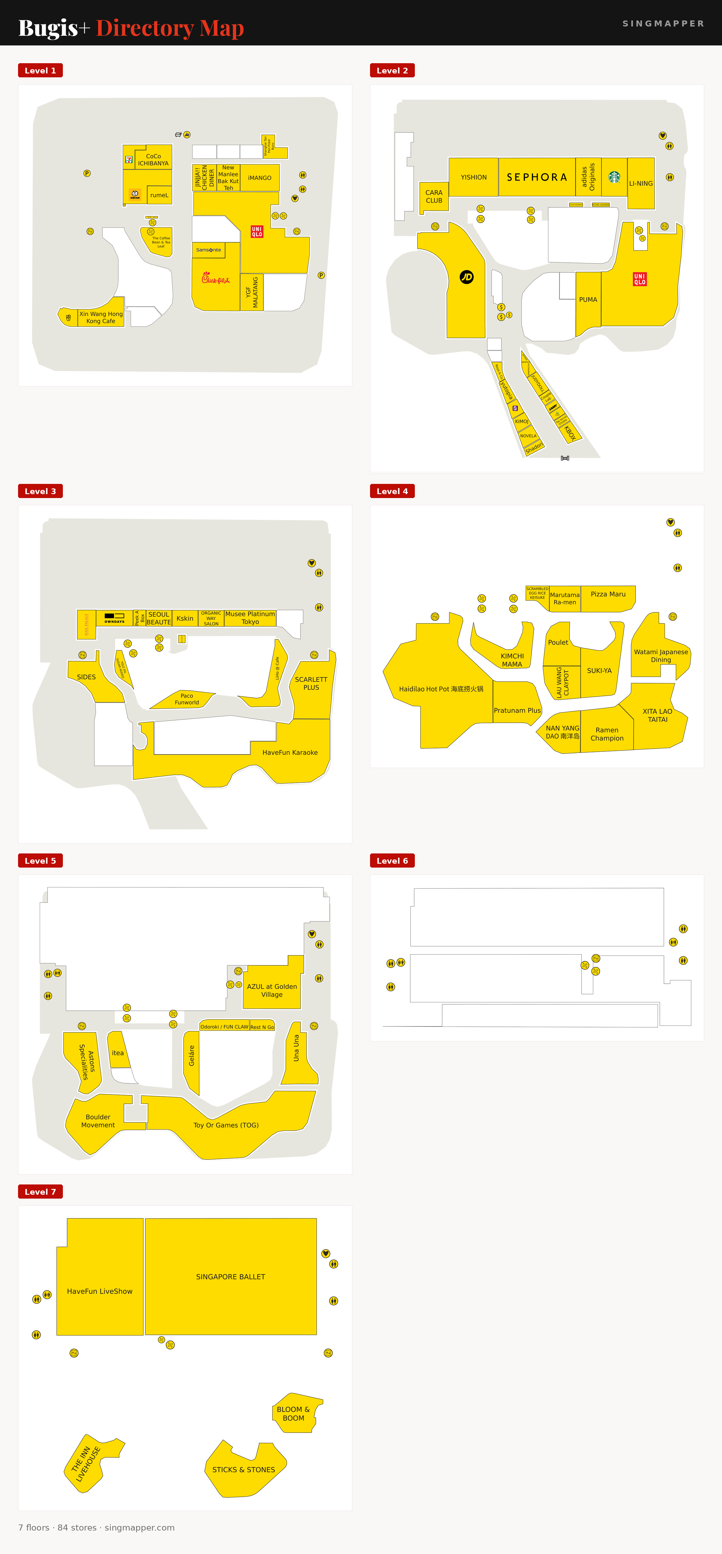 Bugis+ directory map: all floor plans with store locations
