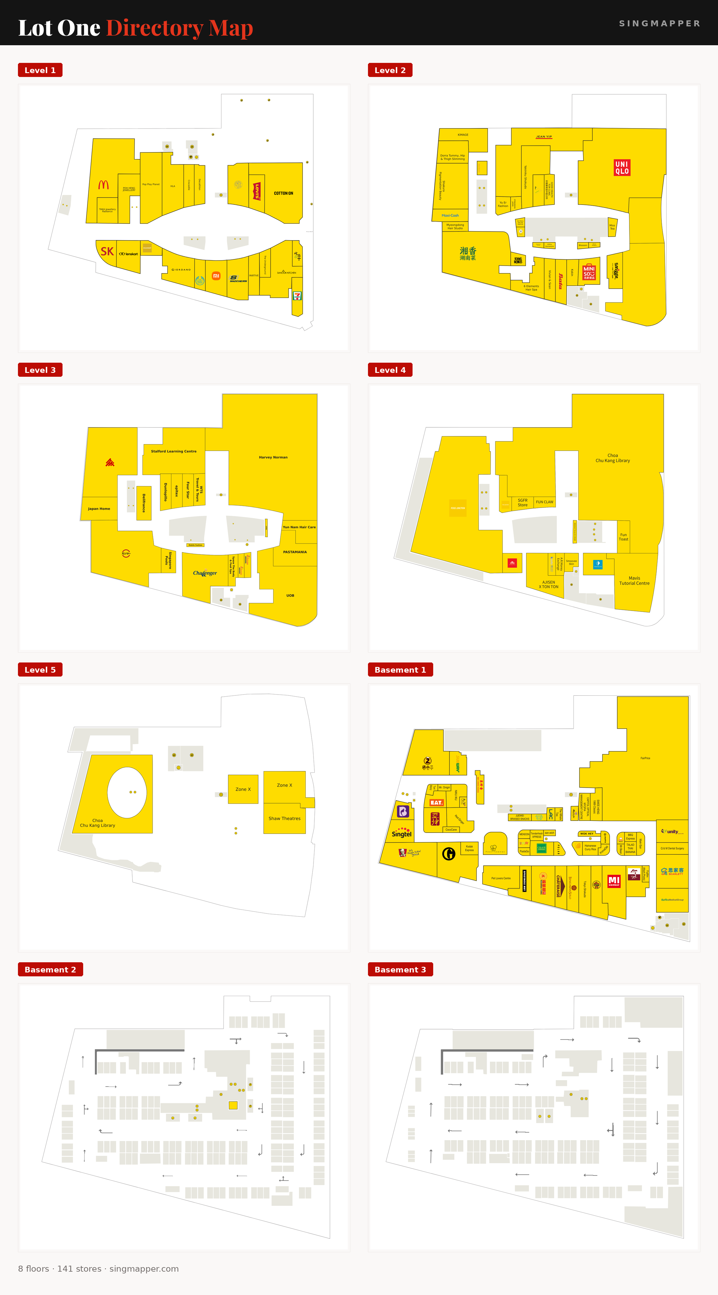 Lot One directory map: all floor plans with store locations