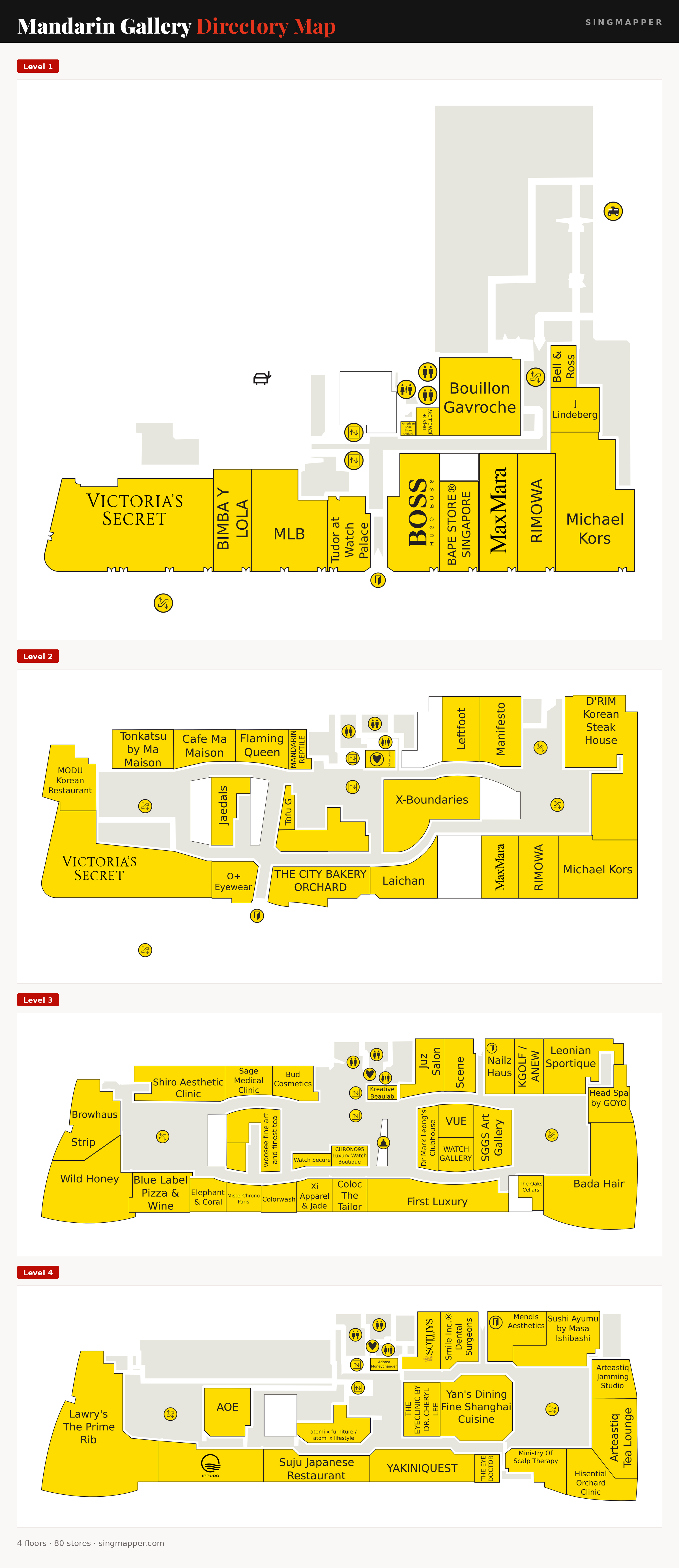 Mandarin Gallery directory map: all floor plans with store locations