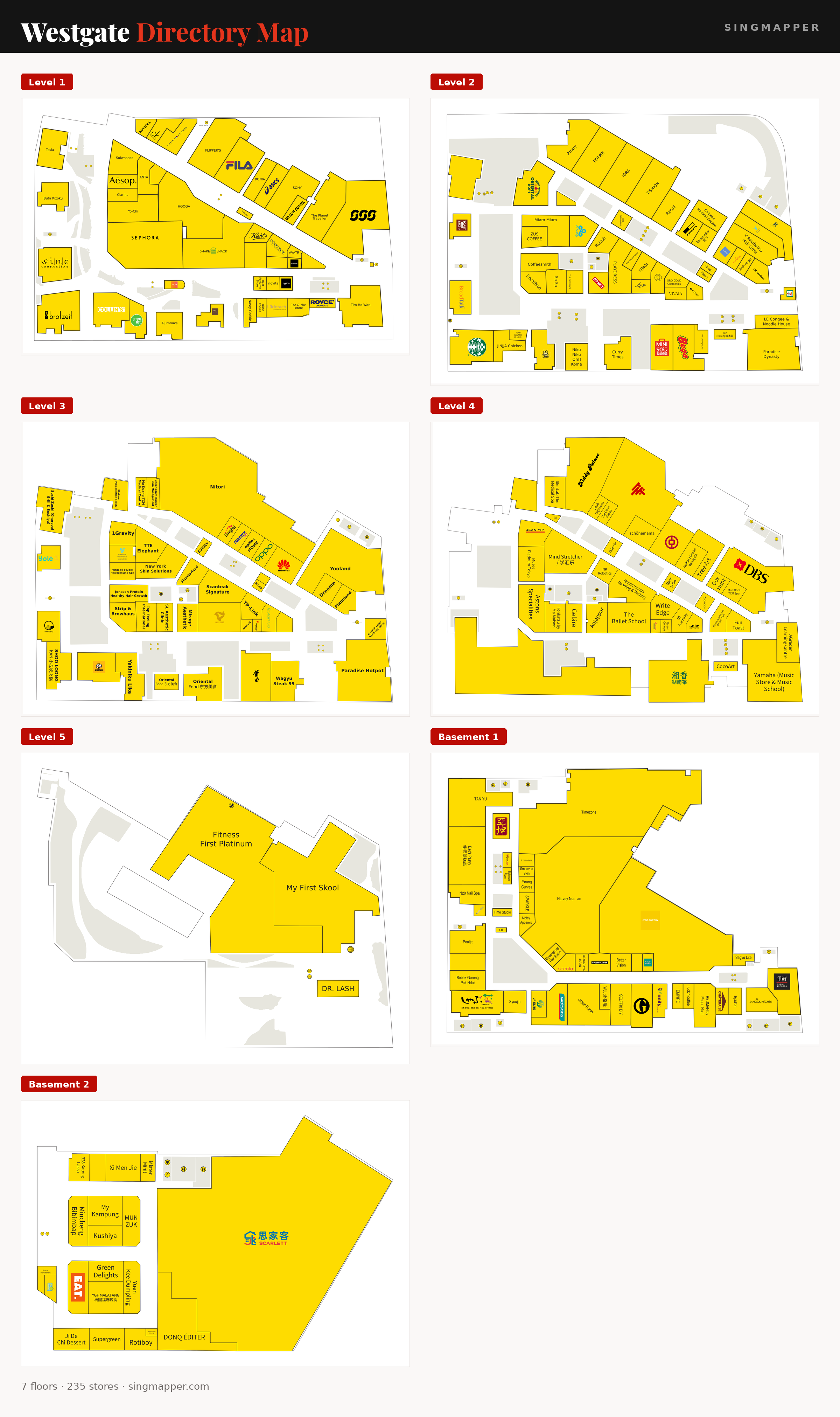 Westgate directory map: all floor plans with store locations